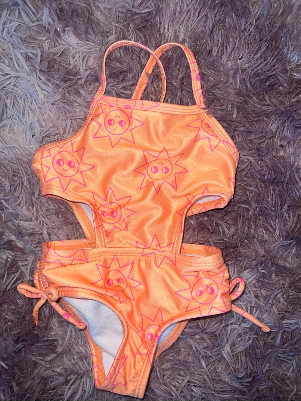 Cat & Jack Orange One-Piece Swimsuit with Pink Sun Print